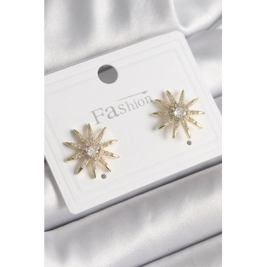 Pirinç Gold Renk Zirkon Taşlı Yıdız Model Kadın Küpe