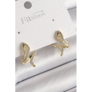 Pirinç Gold Renk Zirkon Taşlı Yılan Model Kadın Küpe