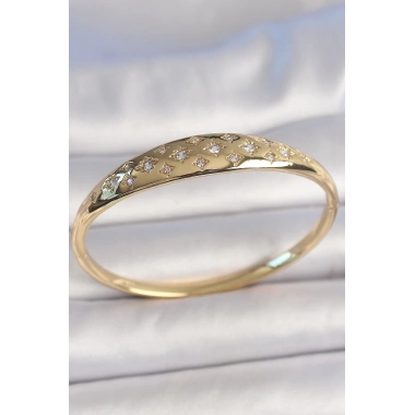 Pirinç Gold Renk Zirkon Taşlı Yıldız İşlemeli Kadın Kelepçe