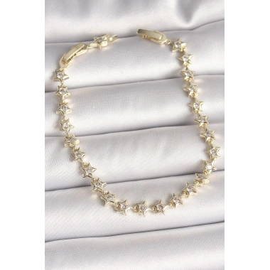 Pirinç Gold Renk Zirkon Taşlı Yıldız Model VIP Seri Kadın Bileklik