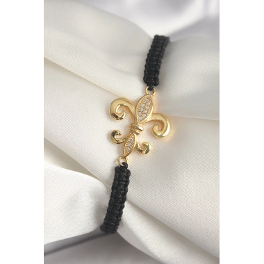 Pirinç Gold Renk Zirkon Taşlı Zambak Figür Asansörlü Makrome Model Kadın Bileklik