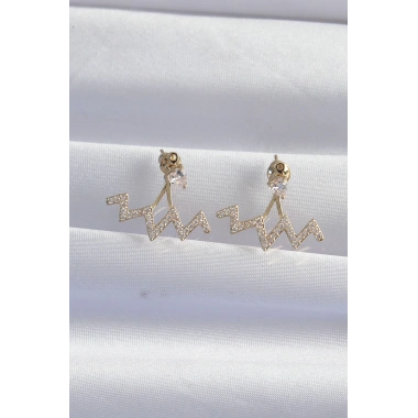 Pirinç Gold Renk Zirkon Taşlı Zikzak Küpe