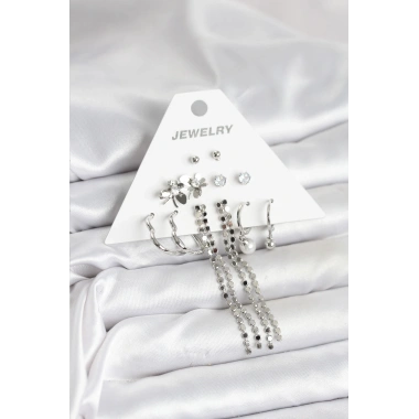 Pirinç Gümüş Renk 6 Çift Kadın Küpe