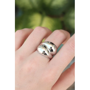 Pirinç Gümüş Renk Ayarlanabilir Damla Yüzük