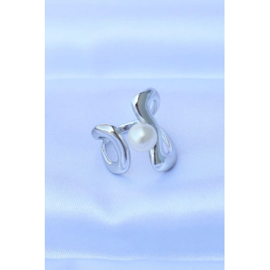 Pirinç Gümüş Renk Ayarlanabilir İnci Taşlı Yüzük