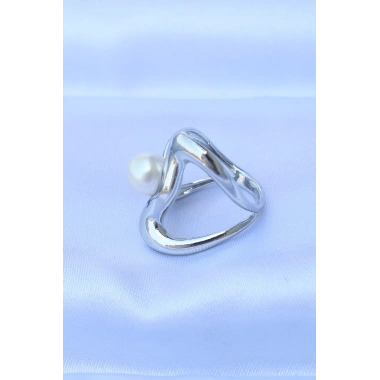 Pirinç Gümüş Renk Ayarlanabilir İnci Taşlı Yüzük