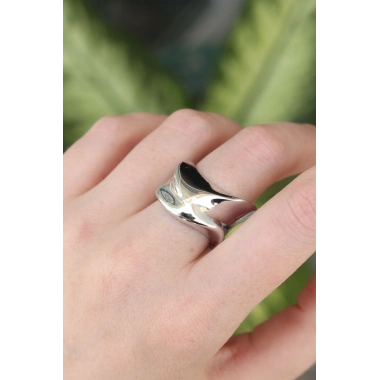 Pirinç Gümüş Renk Ayarlanabilir Kalın Ezme Yüzük