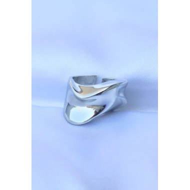 Pirinç Gümüş Renk Ayarlanabilir Kalın Ezme Yüzük