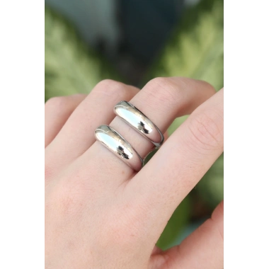 Pirinç Gümüş Renk Ayarlanabilir Şerit Yüzük