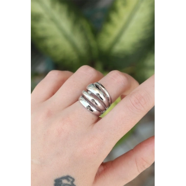 Pirinç Gümüş Renk Ayarlanabilir Tırtıklı Bombe Yüzük