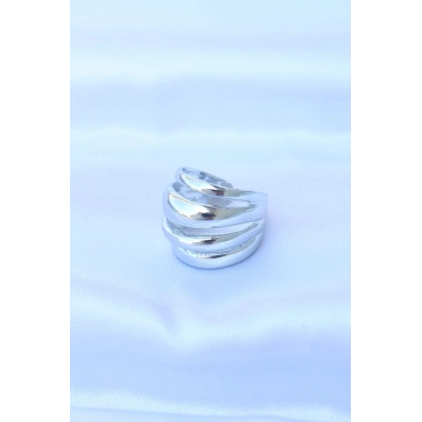 Pirinç Gümüş Renk Ayarlanabilir Tırtıklı Bombe Yüzük