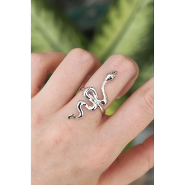 Pirinç Gümüş Renk Ayarlanabilir Yılan Yüzük