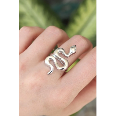 Pirinç Gümüş Renk Ayarlanabilir Yılan Yüzük