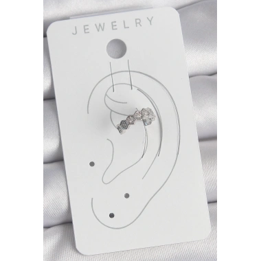 Pirinç Gümüş Renk Bal Peteği Model Zirkon Taşlı Kadın Kıkırdak Küpe