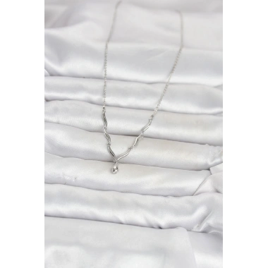 Pirinç Gümüş Renk Damla Model Kadın Kolye