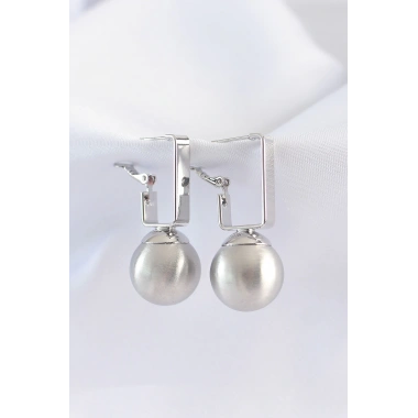 Pirinç Gümüş Renk Dikdörtgen Detay Oval Küpe