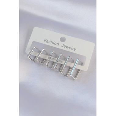 Pirinç Gümüş Renk Dikdörtgen Model Küpe Seti