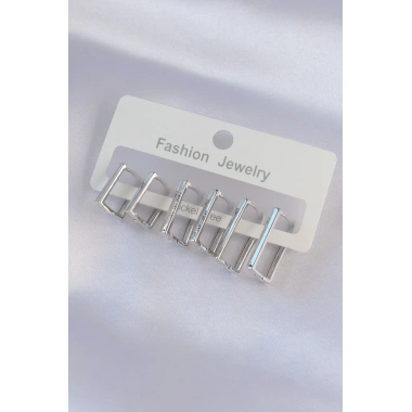 Pirinç Gümüş Renk Dikdörtgen Model Küpe Seti