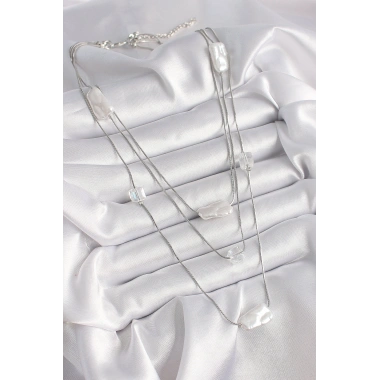 Pirinç Gümüş Renk Ezme İnci Model Çoklu Kadın Kolye