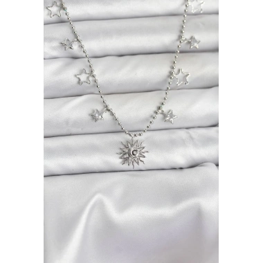 Pirinç Gümüş Renk Güneş Model Kadın Kolye