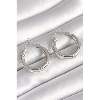 Pirinç Gümüş Renk Halka Model Kadın Küpe