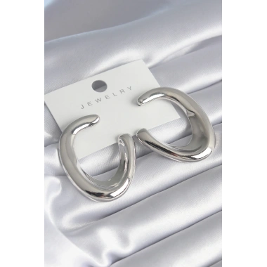 Pirinç Gümüş Renk Halka Model Kadın Küpe