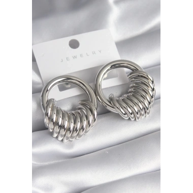 Pirinç Gümüş Renk Halka Sarmal Model Kadın Küpe