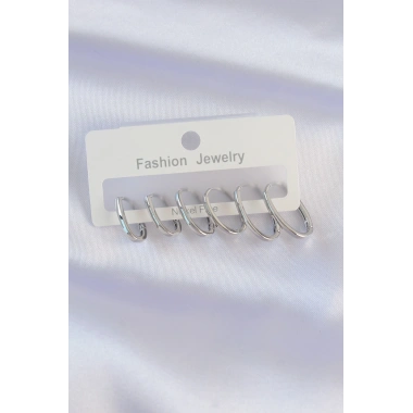 Pirinç Gümüş Renk İnce Oval Küpe Seti