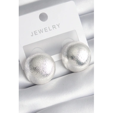 Pirinç Gümüş Renk İşleme Detay Top Model Kadın Küpe