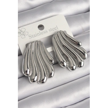 Pirinç Gümüş Renk İşlemeli İstiridye Model Kadın Küpe