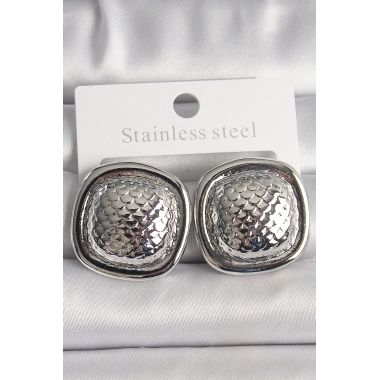 Pirinç Gümüş Renk İşlemeli Kare Model Kadın Küpe