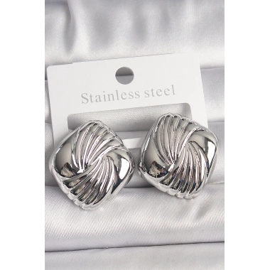 Pirinç Gümüş Renk İşlemeli Kare Model Kadın Küpe