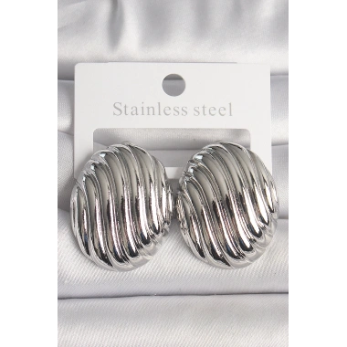 Pirinç Gümüş Renk İşlemeli Oval Model Kadın Küpe