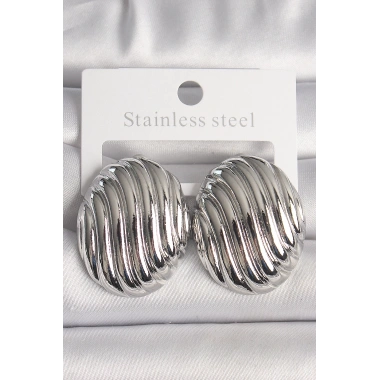 Pirinç Gümüş Renk İşlemeli Oval Model Kadın Küpe