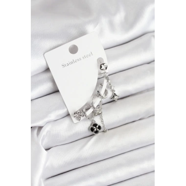 Pirinç Gümüş Renk Kadın Set Küpe