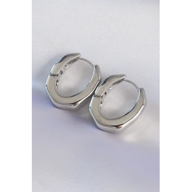 Pirinç Gümüş Renk Kalın Kemik Model Küpe