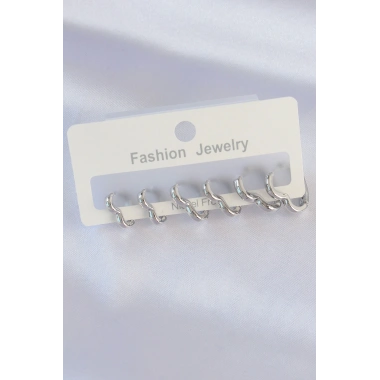 Pirinç Gümüş Renk Kalp Model Küpe Seti