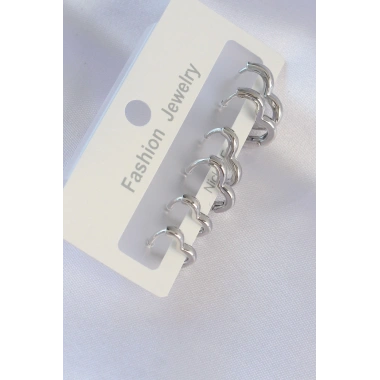 Pirinç Gümüş Renk Kalp Model Küpe Seti