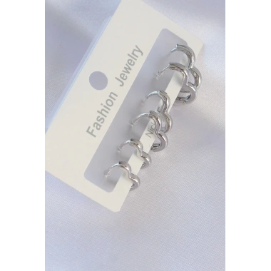 Pirinç Gümüş Renk Kalp Model Küpe Seti