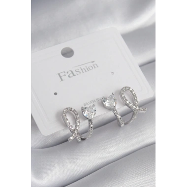 Pirinç Gümüş Renk Kalp Model Zirkon Taşlı Kadın Küpe