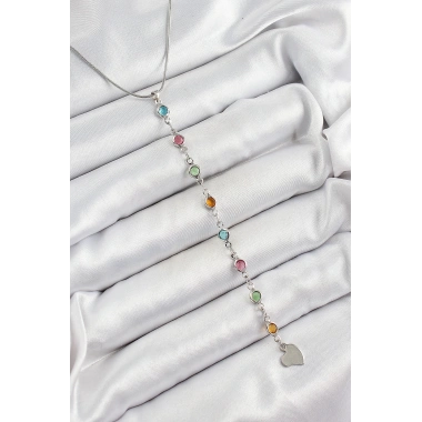 Pirinç Gümüş Renk Karışık Renk Zirkon Taşlı Y Kadın Kolye