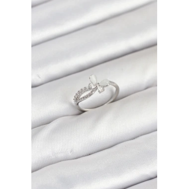 Pirinç Gümüş Renk Kelebek Zirkon Taşlı Kadın Yüzük