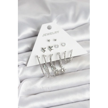 Pirinç Gümüş Renk Küpe Seti 6lı