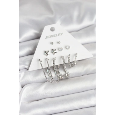 Pirinç Gümüş Renk Küpe Seti 6lı