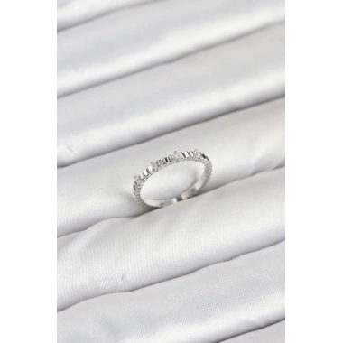 Pirinç Gümüş Renk Lazer Kesim Kadın Yüzük