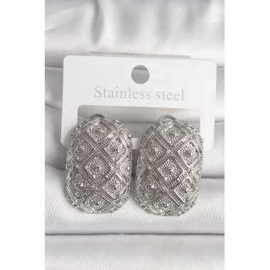 Pirinç Gümüş Renk Motif İşlemeli Kadın Küpe