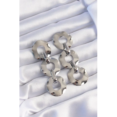 Pirinç Gümüş Renk Oval Ayna Model Sallantılı Küpe