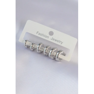 Pirinç Gümüş Renk Oval Bombeli Küpe Seti