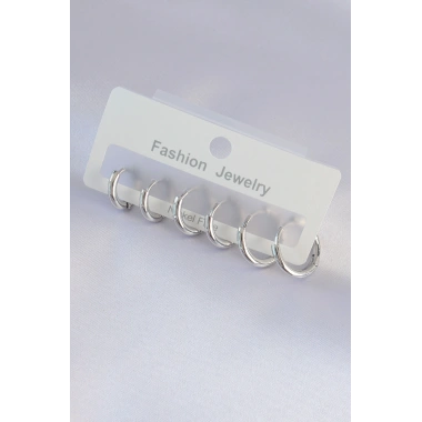 Pirinç Gümüş Renk Oval Küpe Seti