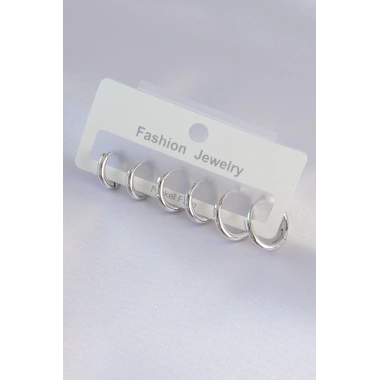 Pirinç Gümüş Renk Oval Küpe Seti